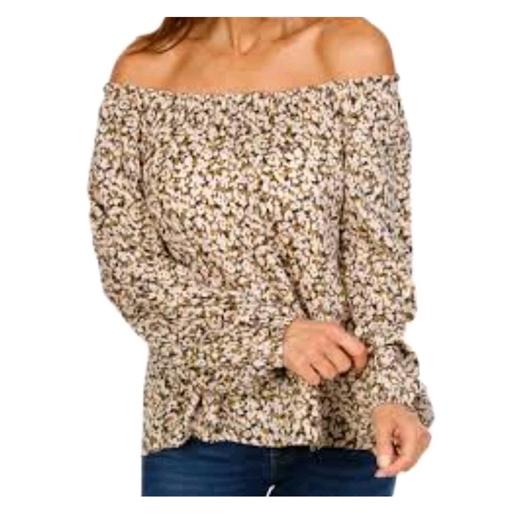NWT Hope & Harlow Women Off Shoulder Smocked Ruffle Top Sz XL Floral Peasant NEW